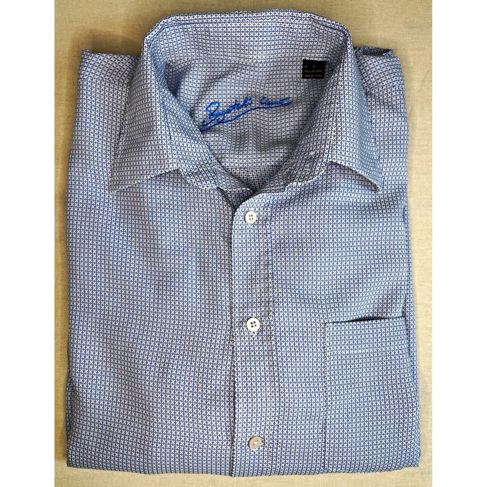 Brooks Brothers Mens L Blue/White Geometric Woven Spread Collar Button-Up LS 071